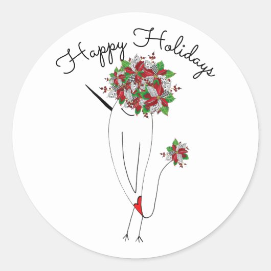 Kerstpoinsettia Prettige feestdagen Bird Ronde Sticker (Voorkant)