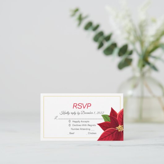 Kerstpoinsettia RSVP Informatiekaartje (Staand voorkant)