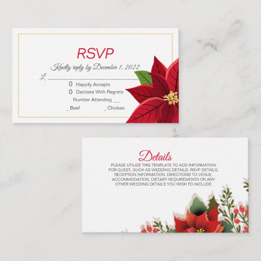 Kerstpoinsettia RSVP Informatiekaartje (Voorkant / Achterkant)