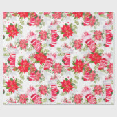Kerstpoinsettia Stocking & handschoenen Cadeaupapier (Vlak)