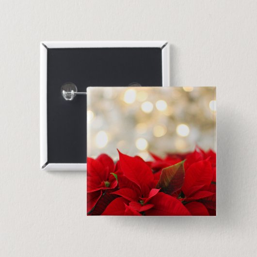 Kerstpoinsettia Vierkante Button 5,1 Cm (Voorkant /achterkant)