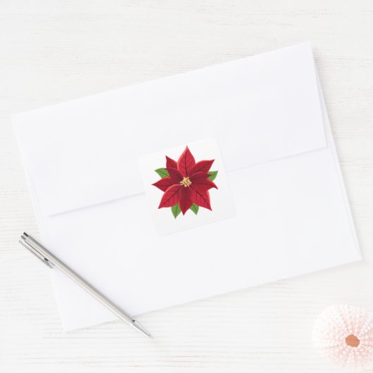 Kerstpoinsettia Vierkante Sticker (Envelop)