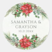 Kerstpoinsettia Winter Botanische Greenery Ronde Sticker (Voorkant)