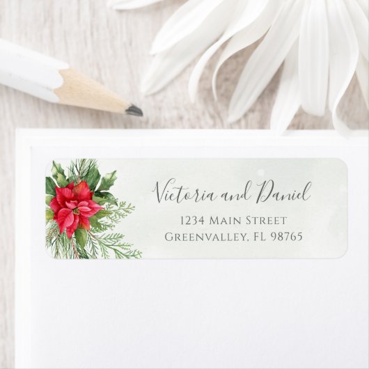 Kerstpoinsettia Winter Floral Greenery Etiket (Insitu)