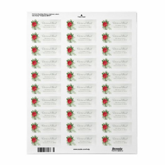 Kerstpoinsettia Winter Floral Greenery Etiket (Full Sheet)