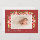 Kerstpoinsettias Foto Feestdagenkaart (Voorkant)