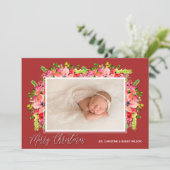 Kerstpoinsettias Foto Feestdagenkaart (Staand voorkant)