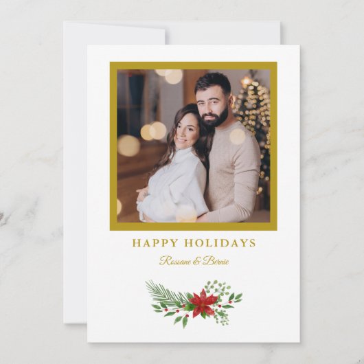 Kerstpoinsettias Foto Golden Effect Feestdagenkaart (Voorkant)