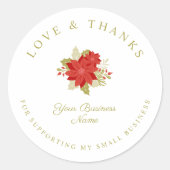 Kerstpoinsettias Love & Bedankt Support Ronde Sticker (Voorkant)