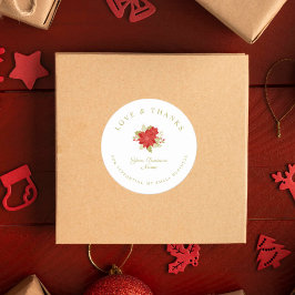 Kerstpoinsettias Love & Bedankt Support Ronde Sticker