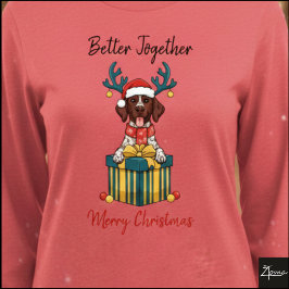 Kerstpointerhond Getikte Cadeau Grafiek Tri-Blend Shirt