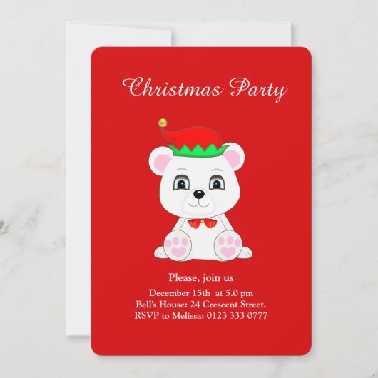 Kerstpolair Beer Elf over uitnodiging van de Rode (Voorkant)