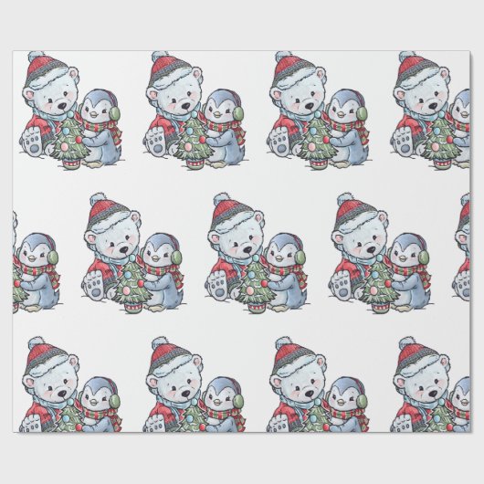 kerstpolair Beer met een vriend Cadeaupapier (Vlak)