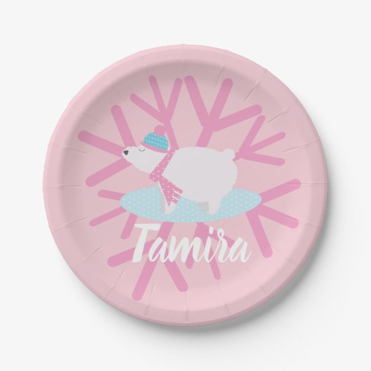 Kerstpolarfeest Beer Snowflakes Papieren Bordje (Voorkant)