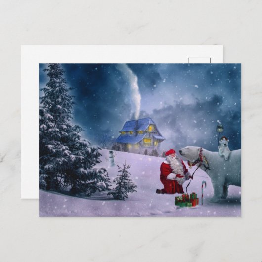 Kerstpoly Beer Santa Snow Scene Briefkaart (Voorkant / Achterkant)