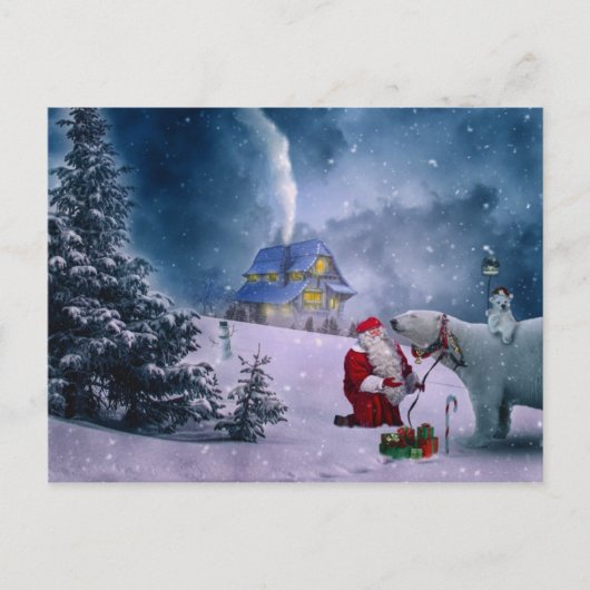 Kerstpoly Beer Santa Snow Scene Briefkaart (Voorkant)