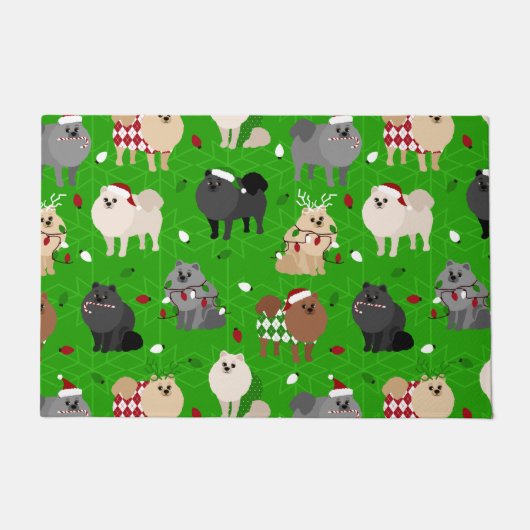 Kerstpomeranians Doormat Deurmat (Voorkant)