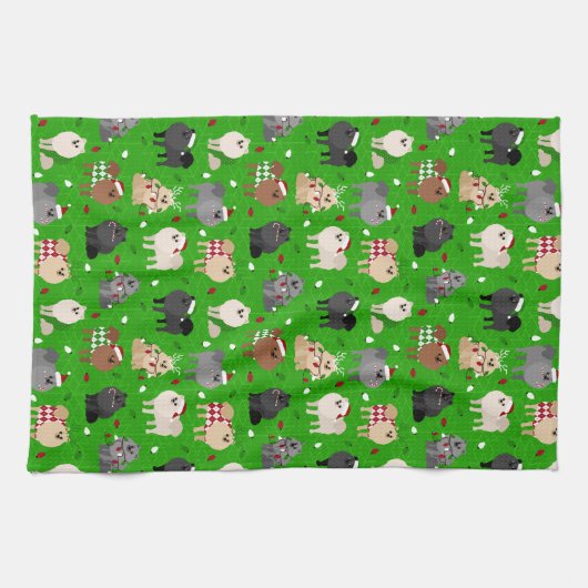 Kerstpomeranians keukenhanddoek (Horizontaal)