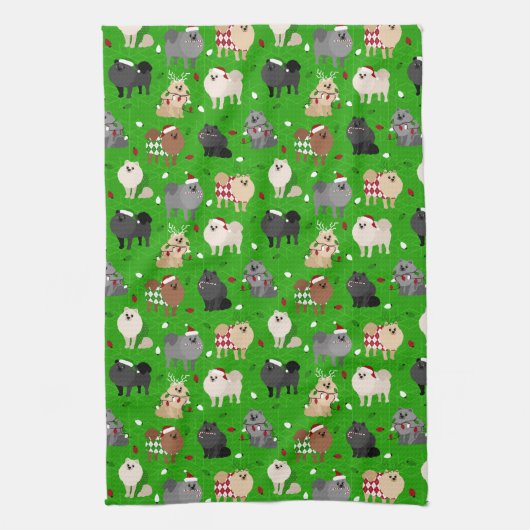 Kerstpomeranians keukenhanddoek (Verticaal)
