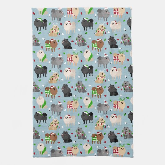 Kerstpomeranians keukenhanddoek (Verticaal)