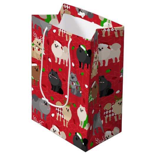 Kerstpomeraniërs Medium Cadeauzakje (Voorkant Gekanteld)