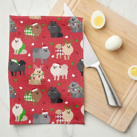 Kerstpomeraniërs Theedoek (Quarter Fold)