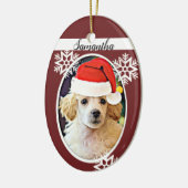 kerstpooidehond-ovaal versierd keramisch ornament (Links)
