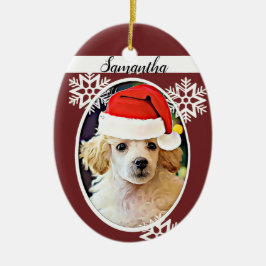 kerstpooidehond-ovaal versierd keramisch ornament