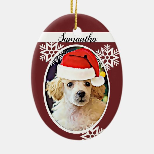 kerstpooidehond-ovaal versierd keramisch ornament (Achterkant)