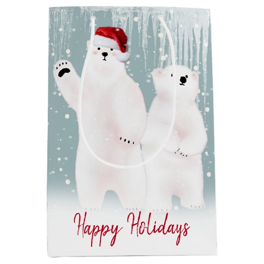 kerstpooier Beren in sneeuwwitzak Medium Cadeauzakje (Voorkant)