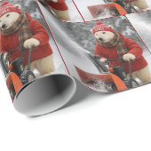 Kerstpoolbeer die een sneeuwblazer duwt cadeaupapier (Rol Hoek)