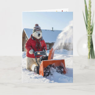 Kerstpoolbeer die een sneeuwblazer duwt kaart