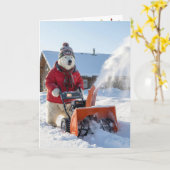 Kerstpoolbeer die een sneeuwblazer duwt kaart (Gele Bloem)