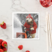 Kerstpoolbeer die een sneeuwblazer duwt servet (Insitu)