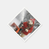 Kerstpoolbeer die een sneeuwblazer duwt servet (Hoek)