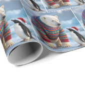Kerstpoolbeer en pinguïn op een gletsjer cadeaupapier (Rol Hoek)