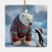 Kerstpoolbeer en pinguïn op een gletsjer keramisch ornament (Voorkant)