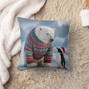 Kerstpoolbeer en pinguïn op een gletsjer kussen
