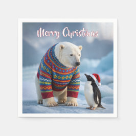 Kerstpoolbeer en pinguïn op een gletsjer servet