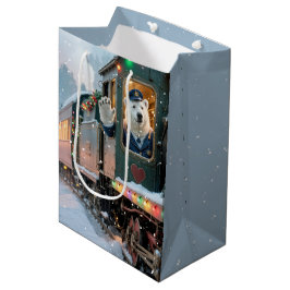 Kerstpoolbeer in een vintage stoomlocomotief medium cadeauzakje