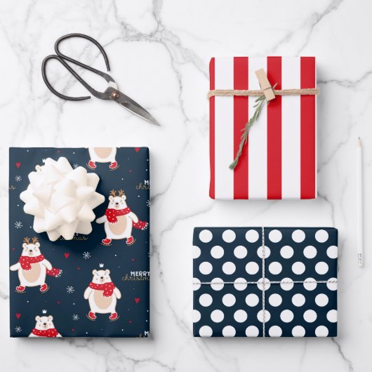 Kerstpoolbeer Inpakvel Set van 3 Inpakpapier Vel (Voorkant)