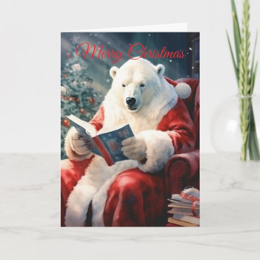 Kerstpoolbeer lezend feestdagen kaart (Voorkant)