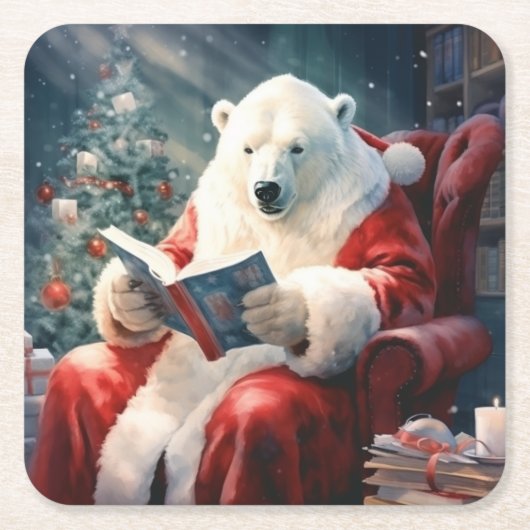 Kerstpoolbeer lezend kartonnen onderzetters (Voorkant)
