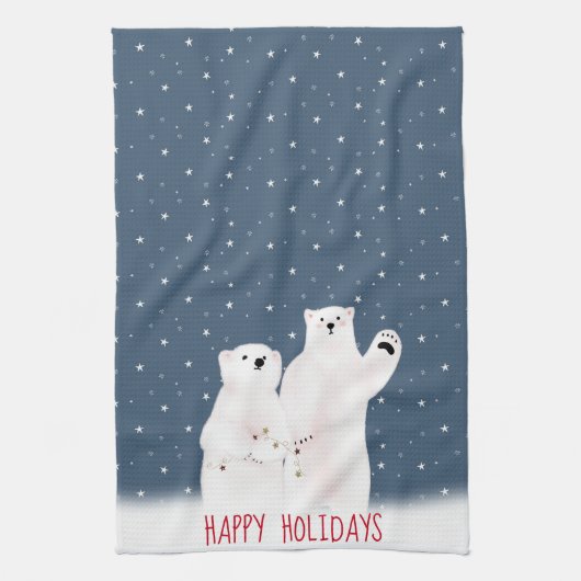 Kerstpoolberen Op Sterren Keukenhanddoek (Verticaal)