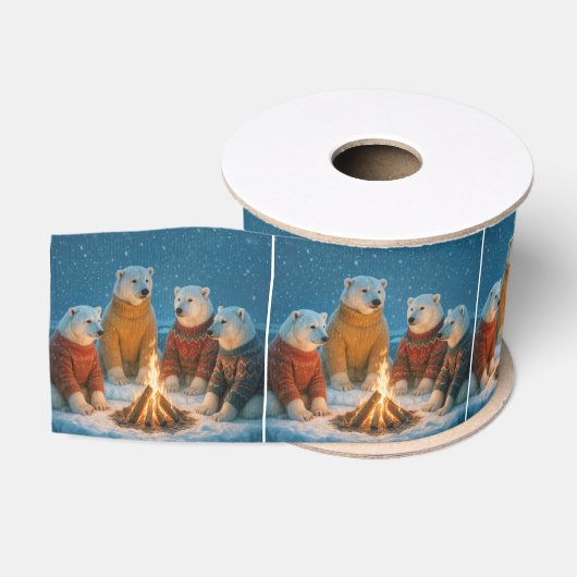Kerstpoolberen rond een vreugdevuur grosgrain lint (Spoel)