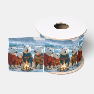 Kerstpoolberen rond een vreugdevuur grosgrain lint
