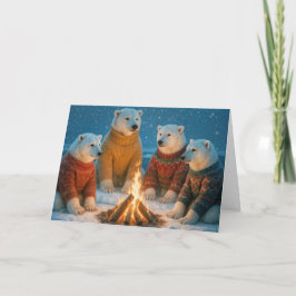 Kerstpoolberen rond een vreugdevuur kaart