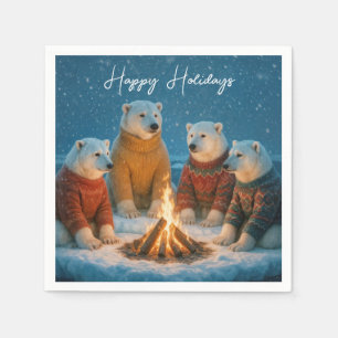 Kerstpoolberen rond een vreugdevuur servet