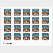 Kerstpoolberen rond een vreugdevuur vierkante sticker (Vel)