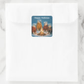 Kerstpoolberen rond een vreugdevuur vierkante sticker (Tas)